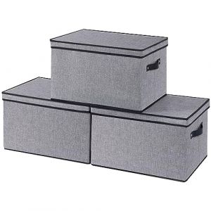 YheenLf 3 Pièces Paniers et Boîtes de Rangement Pliables, Boite en Tissu avec Couvercle et 2 Poignée, Casier Vetement pour Chambre à Coucher, Salon, Armoire, 42x30x26cm, Gris (YheenLf, neuf)