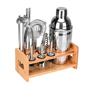 Lychee Shaker Cocktail Professional Set - Kit Cocktail Shaker 12 Pi&egrave;ce Acier Inoxydable Accessoire Mixer Boire L'alcool Party Bar Tool avec Pr&eacute;sentoir en Bois, Coffret &Eacute;l&eacute;gant (550ML) (Lycheer, neuf)