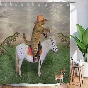 ASDCXZ Rideau de Douche Funny 90x180 cm, West Cowboy Farm Funny Cat Ride Horse Lavable Textile Rideaux de Rideaux de Douche imperm&eacute;ables pour Baignoire avec 6 Crochets de Rideau de Douche (Qingjuan Trade, neuf)