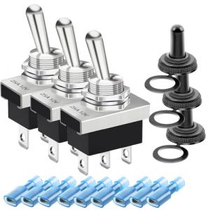 Gebildet 3PCS Métal on/Off/on Interrupteur à Bascule 25A 12VDC/15A 24VDC/10A 250VAC/15A 125VAC SPDT 3Pin 3 Position Interrupteur à Bascule avec Capuchon Etanche pour Voiture Auto KN3D-103 (Gebildet-FR, neuf)