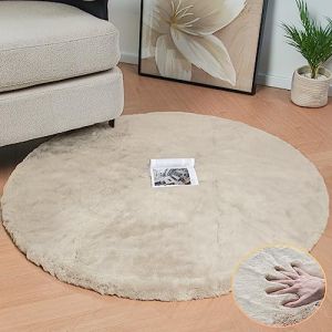 ORINOVA Tapis Rond Chambre Beige 120 cm Fausse Fourrure Tapis Moelleux Salon Lavable Descente De Lit Poil Ras Doux Beige Area Carpet Round (Faux Fur Store, neuf)