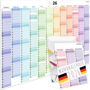 PACKLIST&reg; Calendrier mural 2026, grand, XXL, format A1, 84 x 60 cm, calendrier annuel 2026, pli&eacute; dans la taille d'un poster, format paysage, 100% emballage papier, &eacute;cologique (PACKLIST, neuf)