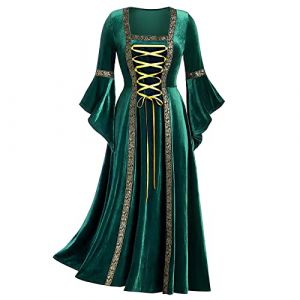 HAOLEI Costume M&eacute;Di&eacute;Val Femme Steampunk Gothique Robes D&eacute;Guisement Adulte Maxi Robe De Soir&eacute;E en Velours Dor&eacute; &agrave; Manches &eacute;Vas&eacute;Es Palais Robe Cosplay Dress Carnaval Halloween F&ecirc;Te (HAOLEI  FR, neuf)