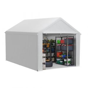 FIVMEN Abri de jardin 12 m&sup3; - En poly&eacute;thyl&egrave;ne - Avec parois lat&eacute;rales amovibles - R&eacute;sistant &agrave; l'hiver - Pour outils de jardin, moto, v&eacute;lo - Blanc (WurenHome, neuf)