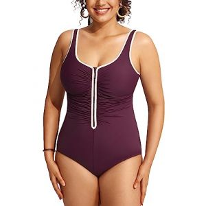 DELIMIRA Femme Maillot de Bain 1 Pièce Grande Taille Fermeture à Glissière Devant Rouge 58 (Jimu Fashion, neuf)