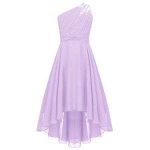 Runhomal Asym&eacute;trique Robe C&eacute;r&eacute;monie Ado Fille Enfant Robe de Cocktail Soir&eacute;e Bal Robes de Demoiselle d&rsquo;Honneur Mariage 5-16 Ans Lavande 13-14 Ans (Runhomal EU, neuf)
