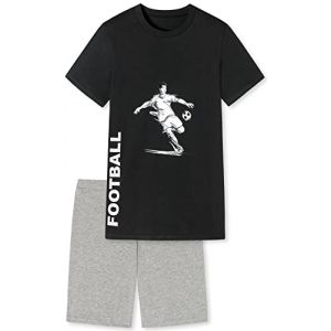 Pyjama court pour garçon, jersey simple doux en 100 % coton et pantalon en forme de bermuda, Noir football, 140 (Best underwear, neuf)