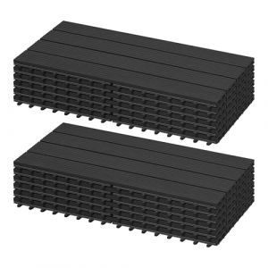 Laneetal Lot de 12 Carreaux de Terrasse à Lattes en WPC, Dalle de Terrasse Clipsable en Composite à Emboîtement, Patio, Balcon, 30x60cm, Effet Bois, Anthracite (cg_europa, neuf)