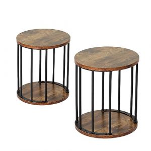 HDANI Tabouret en Rond Bois pour Enfants et Adultes,Petit Marchepied,Antidérapant,Adapté à la Cuisine,à la Salle de Bain,et à la Chambre à Coucher,30×30×34cm (Marron Rustique et Noir, Lot de 2) (HDANI, neuf)