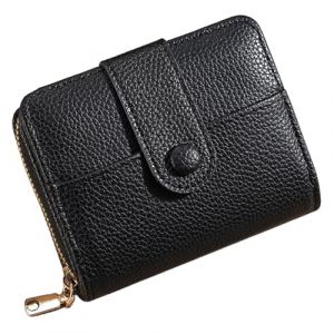 KEYRI Portefeuille Femme Porte Monnaie Fermeture Eclaire et Porte Carte RFID Blocage Petit Monnaie Cuir Pliable Design Minimaliste Grande Capacité avec Titulaire de la Carte de Crédit Cash ID (Noir) (QI YU, neuf)
