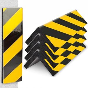 Protection d&rsquo;Angle Garage 4 Pi&egrave;ces, Auto-Adh&eacute;sive, Bande de Protection Murale en EVA, Prot&egrave;ge-Portes Noir et Jaune, Pour Mur de Garage, Parking, Porte de Voiture, 40 cm, Angle 90&deg; (YUNBOZHANGYU, neuf)