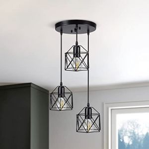 Depuley Plafonnier Suspension M&eacute;tal Noir, Lustre Salle &agrave; Manger Fer Forg&eacute;, Hauteur de C&acirc;ble R&eacute;glable, 3 Ampoules E27 NON Fournies, Id&eacute;al pour Restaurant, Salon, Chambre et Escalier (Vance Europe, neuf)