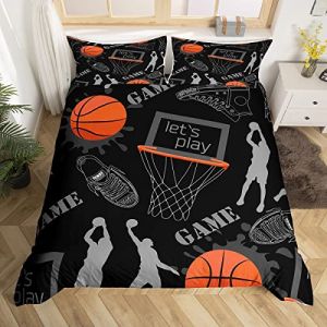 Homemissing Basket Pattern Parure Housse de Couette Sports Parure de Lit 220x240cm 3D Ball Games Housse de Couette pour Enfants Gar&ccedil;ons Filles Microfibre Cadeau pour Joueur de Basket Room Decor (Bofanshangmao, neuf)