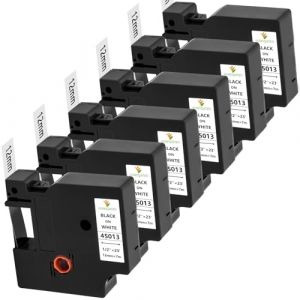 6x Ruban pour Étiqueteuse Yuanqimm Compatible pour Dymo D1 Étiquette 45013 S0720530 12mm 7m Noir sur Blanc Ruban pour LabelManager 160 210D 360D 280 420P PNP Labelpoint 250 100 150 Labelwriter 450 DUO (Yuanqimm, neuf)