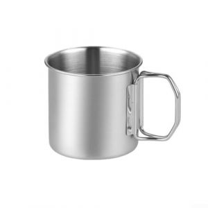 Tasse à eau en acier inoxydable avec poignée pliable, tasse de bière, tasse de camping, tasses de pique-nique en acier inoxydable, pour voyage en plein air (600 ml) (goodfunlifes, neuf)