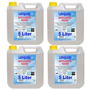 Lot de 4 bidons d'eau distillée de 5 litres d'eau distillée de qualité supérieure - Fabriqué en Allemagne (Ludwiglacke2013, neuf)