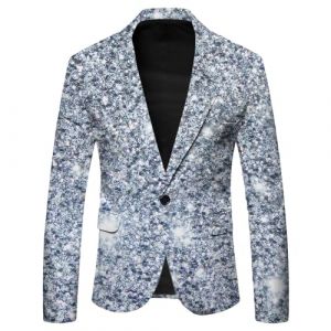 Blazer Paillette Homme Slim Fit Veste &agrave; Paillettes Homme Manches Longues Veste Costume Hommes Vintage avec Bouton Brillant Sequins Outwear &eacute;L&eacute;Gant pour Carnaval Mariage F&ecirc;Te Disco Party Soir&eacute;E No&euml;l (RuiGuio, neuf)