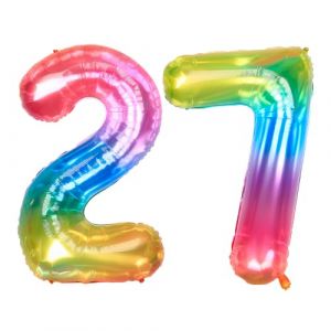 Ponmoo 40 Pouces Foil Ballons Chiffre 27/72 Neon Rainbow (101cm), Gonflable Hélium ou Air, Géant Numéro 0-9, 10-29, 30-100, Grand Ballon pour Mariage, Décoration de Fête d'anniversaire (DoKi, neuf)
