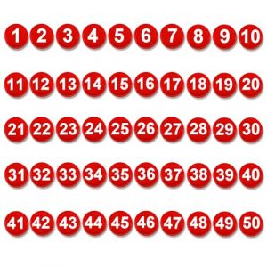 50pcs 1-50 Nombres Magnétiques, Aimants Numérotés Ronds Aimants de Réfrigérateur pour Tableau Blanc Effaçable à Sec Maison Salle de Classe Bureau Réfrigérateur(2cm de Diamètre, Rouge) (iHision, neuf)