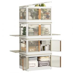 NETEL Boite Rangement Plastique, 100L 4 unit&eacute; Boite de Rangement avec Couvercles, Bac de Rangement Transparente，Pliable Caisse Rangement, Boite Rangement Empilable &agrave; Roulettes, 5 C&ocirc;t&eacute;s Ouvrables (NETEL Official Store, neuf)