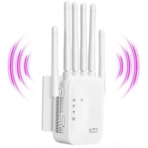 Répéteur WiFi,Amplificateur WiFi,repeteur WiFi Puissant avec 6 Antennes Puissantes,2 Ports LAN,Mode Répéteur & Routeur & AP,repeteur WiFi Exterieur Couverture WiFi de 300 m²,Facile à Installer (MAN LAN SHOP, neuf)