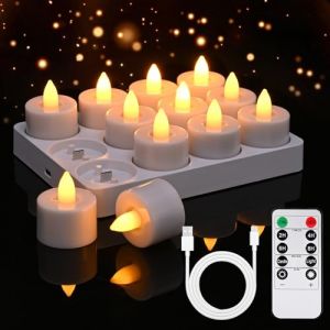 Bougie LED, Diealles Shine Lot de 12 Bougies &agrave; Led avec Station de Charge et T&eacute;l&eacute;commande, Sans Flamme Bougie Electrique, fausse bougie pour Deco Noel Anniversaire Maison Chambre Mariage (Zoliche, neuf)
