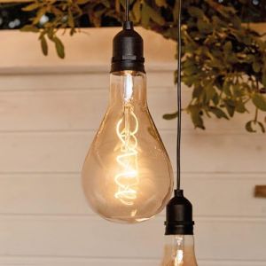 hellum 524376 Suspension d'extérieur avec pile et télécommande, A100 Ø 10 x 20 cm, ampoule dorée avec piles, intensité variable, lampe suspendue rétro, lampe suspendue d'extérieur (4 piles AA non (Hellum Direkt, neuf)