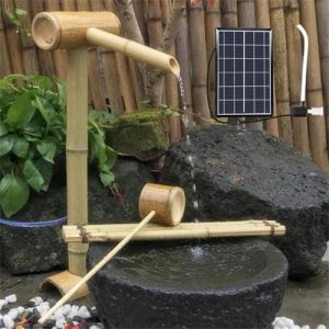 Fountaine Solaire en Bambou, Accents en Bambou Fontaine et Pompe et Pompe Solaire 6W et Filtre à Eau et Tube à Eau 2M, Feng Shui Zen Fountain,80cm (TaiYuanShiDongFangYaGuangKeJiYouXianGongSi, neuf)