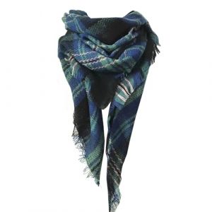 CBMZHF &Eacute;charpe &agrave; carreaux de luxe, bleu marine et vert, m&eacute;lange de laine, 135-175 cm, &eacute;charpe d'hiver &agrave; franges, motif tartan classique (CBMZHF, neuf)