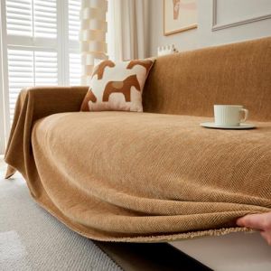 TAOTAOGO Housse de canap&eacute; pour canap&eacute; 3 Places, Couvre-canap&eacute; en Chenille Lavable Recto-Verso avec Franges, pour canap&eacute; d'angle en L, Utilisable Toute l'ann&eacute;e, B Orange 180x340cm (TAOTAOGO, neuf)