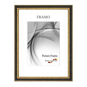 FRAMO N&deg;107 - Cadre photo baroque - 33 x 48 cm - En bois massif - Noir et dor&eacute; - Style r&eacute;tro vintage antique - Avec vitre en verre synth&eacute;tique anti-reflet incassable et crochets de suspension en m&eacute;tal (Framecenter24_online, neuf)