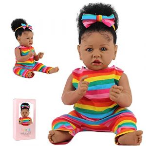 SYP Poup&eacute;e Reborn 22 Pouces 55 cm R&eacute;alistes Bebe Reborn Fille Souple Vinyle Silicone Fait &agrave; la Main de B&eacute;b&eacute; Reborn R&eacute;aliste Peau Noire Nouveau-N&eacute; No&euml;l Pas Cher Enfants Jouets Cadeau（Peau Noire） (Feng Quan, neuf)