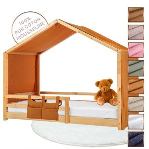 Lovely Hippo Toile de Lit Cabane 100% Coton - Ciel de Lit Cabane pour Lit Montessori 80x160, 90x190, 90x200 cm - Tissu Oeko-Tex Gots (Camel/Or, 97 x 402 cm + Pochette de Rangement) (VRC Products France, neuf)