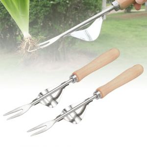 FUXNGZI 2025 Jardini&egrave;re Manuelle, D&eacute;sherbeur Manuel Outil Gouge de D&eacute;sherbage en Acier Inoxydable avec poign&eacute;e Bois Pelle Jardinage Arrache Pissenlit (2PCS) (WOUS, neuf)