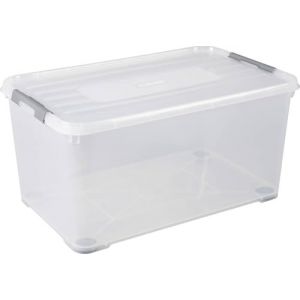 CURVER | handy box - Plus 115L + clips Gris +roues Avec Couvercle, Transparent, handy +, 80x50x39,4 cm (Ponera, neuf)