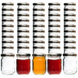 gouveo Lot de 50 bocaux en verre &agrave; conserve 125 ml en forme d'h&eacute;lice avec couvercle &agrave; visser argent&eacute; - Petits bocaux de conservation avec fermeture &agrave; vis TO53 - Bocaux &agrave; vis pour confiture, miel (flaschendiscount, neuf)