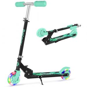 BELEEV V1 Trottinette pliable &agrave; 2 roues pour enfants filles et gar&ccedil;ons, 3 hauteurs r&eacute;glables, roues clignotantes, trottinette l&eacute;g&egrave;re avec cadre robuste, &acirc;ge 3 &agrave; 12 ans (noir turquoise) (MeiShangStore, neuf)