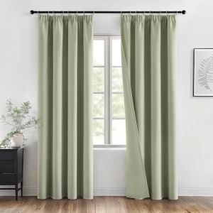 MIULEE Rideau Occultant Rideaux Opaque Rideau Thermique Isolant Anti Froid et Chaleur Galon Fronceur Rideaux Isolant Phonique Chambre Salon Intérieurs,2 Pièces, L140 x H200 cm,Vert Sauge (MIULEE HOME, neuf)