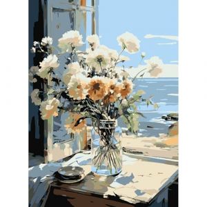 feelive Fleur Peinture Numero pour Adulte, DIY Plage Peinture Numero d'art Acrylique pour Adultes Débutants Facile sur Toile 30×40 cm avec Peintures et Pinceaux(sans Cadre) (xcvbwertt, neuf)