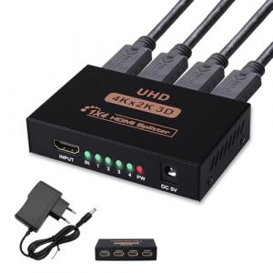 R&eacute;partiteur HDMI 1 Entr&eacute;e 4 Sorties, Splitter HDMI 4K 3D et Full HD 1080p, Commutateur 4 Ports Compatible avec TV, PS4, X-Box, PC, Projecteurs, Moniteurs &ndash; Support Vid&eacute;o Audio Haute Qualit&eacute; (lushanxianyafengshangmaoyouxiangongsi, neuf)