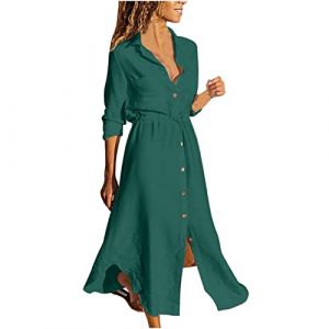 Ventes Flash Robe Chemise Longue Femme Chic et &Eacute;l&eacute;gant Robe de Travail Mi-Longue Dress pour F&ecirc;ter Boheme Max Robes de Soir&eacute;e Confortable l&eacute;ger D&eacute;contract&eacute;e Femmes Robes de Plage Vacances Pas Cher (⭐⭐⭐⭐⭐AEGJEGVD⭐⭐⭐⭐⭐, neuf)