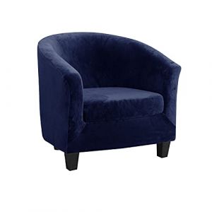 TOPCHANCES Velours Housse de Fauteuil Club Ensemble de Deux Pièces Housse de Fauteuil Extensible Housse Fauteuil Salon Fauteuil Cabriolet Tub Chair avec Housse de Coussin(Marine) (paramount city, neuf)