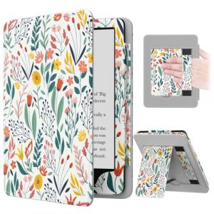 MoKo Étui Compatible avec 7"/6,8 Pouces Kindle Paperwhite(12e Gén. 2024/11e Gén. 2021), Coque de Protection avec Dragonne, Auto Réveil/Veille pour Kindle Paperwhite Édition Signature, Fleur (Amoi Channel, neuf)