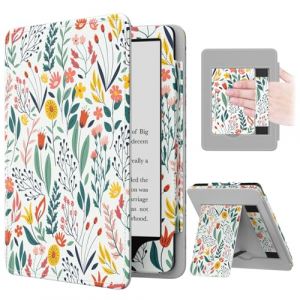 MoKo Étui Compatible avec 6,8 Pouces Kindle Paperwhite 11e Gén Modèle 2021, Coque de Protection avec Dragonne, Auto Réveil/Veille pour Kindle Paperwhite Édition Signature, Fleur (KnoWhite, neuf)