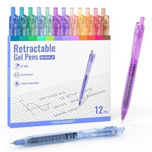 Four Candies 12Pack 0,5mm Set de Stylos Gel Rétractables Séchage Rapide Stylo à Pointe Fine Pastel Transparent Prise en Main Confortable pour Dessiner et écrire à l'école, Travail et Famille(Noir) (Four Candies, neuf)
