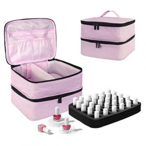 Rangement Vernis A Ongle, Couche Double Trousse Maquillage Accessoires Ongles, Malette Onglerie Organisateur 30 Bouteille(15ml) & Lampe à Ongles, Materiel Onglerie Professionnel-Rose (fangfangc, neuf)