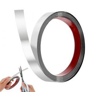 Moulure Murale, Plinthes D&eacute;coratives Flexibles Autocollantes, Bande de Miroir M&eacute;tallique en Acier Inoxydable Flexible, Plinthes D&eacute;coratives en M&eacute;tal, 5m x 2cm, pour la D&eacute;coration des Chambres, Argent (CAAGGMM, neuf)