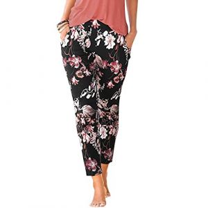 G&eacute;n&eacute;rique Pantalon Fluide Femme &Eacute;t&eacute; Boho Harem Pantalon D&eacute;contract&eacute; Taille Haute Pantalon Floral Imprimer &Eacute;lastiqu&eacute;e Taille Pants Baggy L&eacute;ger Pantalon Yoga Plage Sarouel avec Poches (YINYUAN（Livraison en 5 &agrave; 8 jours), neuf)