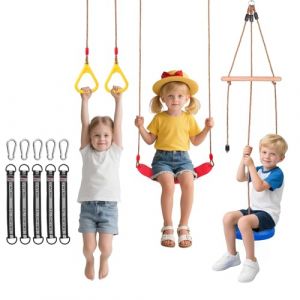 Balan&ccedil;oire 3 en 1 pour enfants, balan&ccedil;oire d'escalade, balan&ccedil;oire souple et anneaux suspendus, longueur r&eacute;glable, kit de jeu d'ext&eacute;rieur durable pour arri&egrave;re-cour, jardin et aire de jeux (WARM HEART LIMITED, neuf)