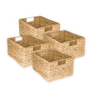 HMF panier de rangement, panier pliable tress&eacute; en jacinthe d'eau jonc de mer | set de 4 pi&egrave;ces | taille L | 36 x 28 x 20 cm (hmf_shop, neuf)